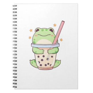 Carnet Grenouille Chibi Mignonne Enlaçant une Tasse de Th