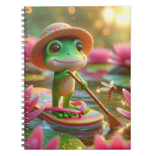 Carnet Grenouille sur un tonneau dans un étang