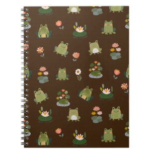 Carnet Grenouilles & nénuphars sur fond brun foncé