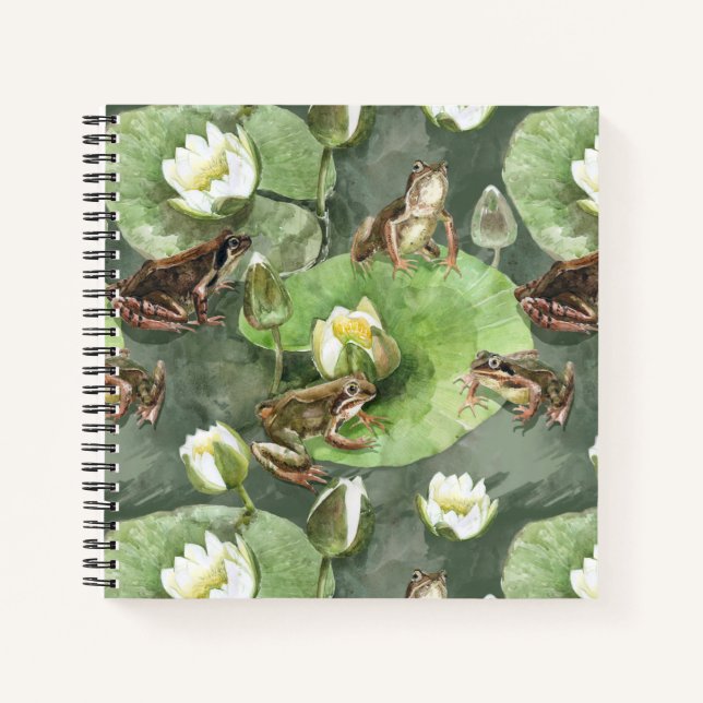 Carnet Grenouilles nénuphars verts et blancs motif (Devant)