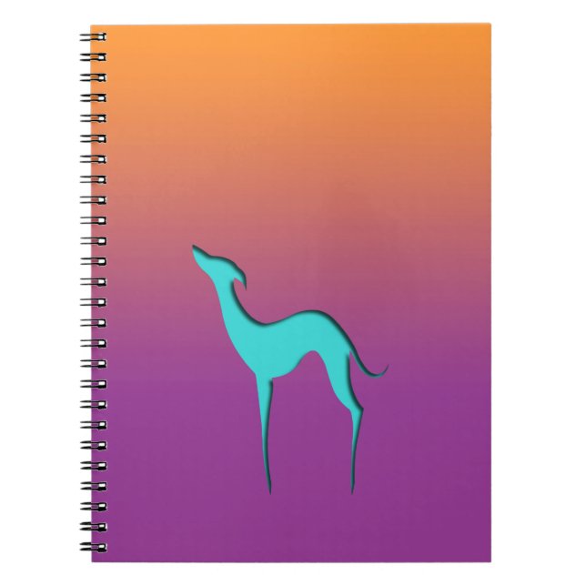 Carnet Greyhound Whippet chien bleu orange violet ombre (Devant)