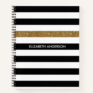 Carnet Grilles noires modernes FAUX Gold Glitz et nom
