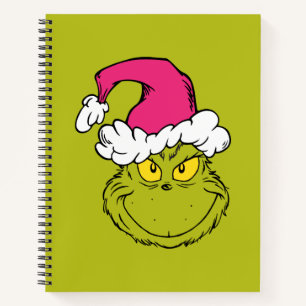 Carnet Grinch avec chapeau de Père Noël rose