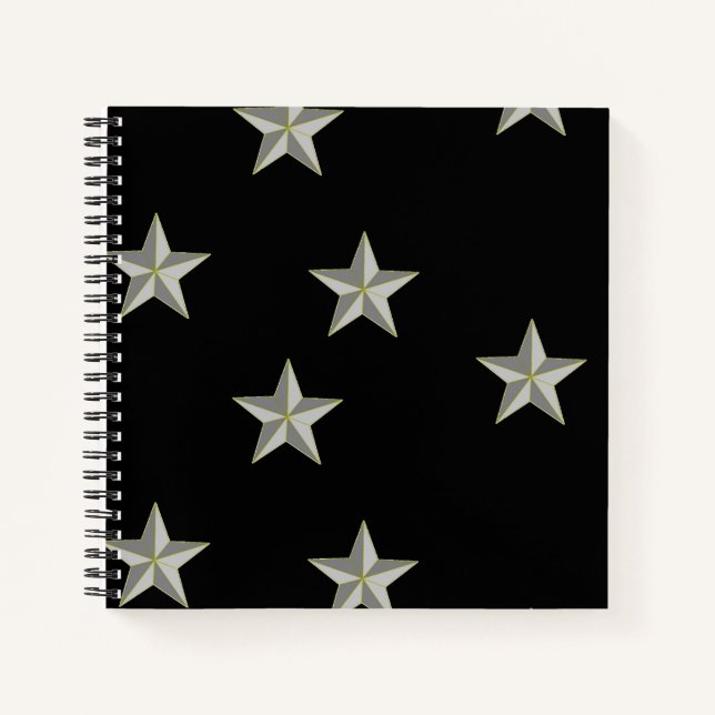 Carnet Gris étoiles motif sur noir (Devant)