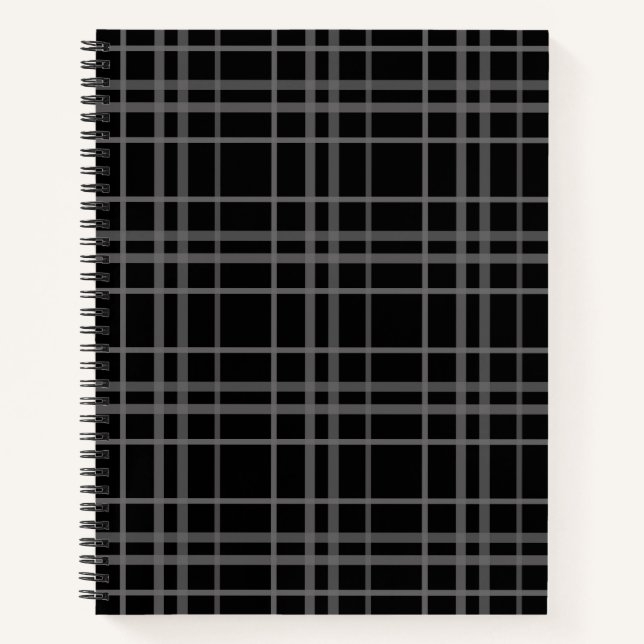 Carnet Gris Sur Tartan Noir Plaid Design Motif (Devant)