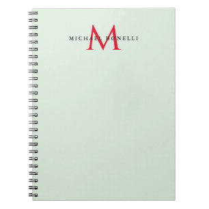 Carnet Gris verdâtre et monogramme rouge minimaliste mode