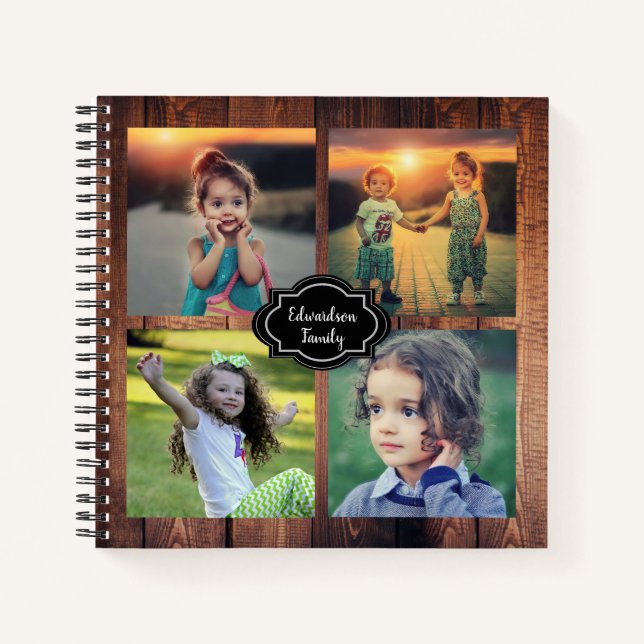 Carnet Grotte rustique bois famille photo collage nom de  (Devant)