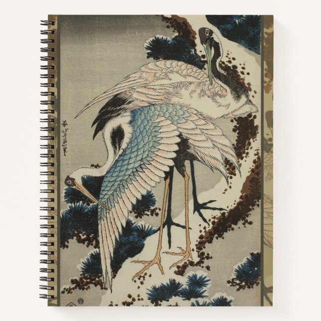 Carnet Grues sur un pin couvert de neige Hokusai (Devant)