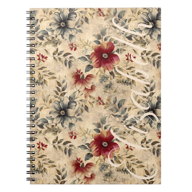Carnet Grunge Florals Occidentaux Russe Crème Rouge Cowgi (Devant)