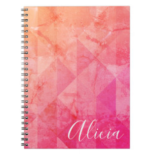 Carnet Grunge rose orange aquarelle nom personnalisé text