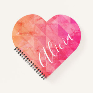 Carnet Grunge rose orange moderne aquarelle nom personnal