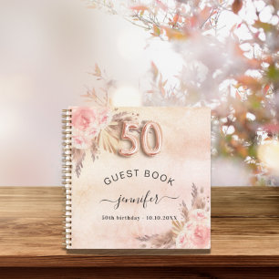 Carnet Guest book 50th birthday pampas grass rose gold