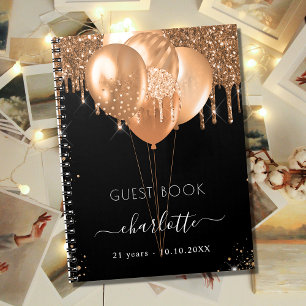 Carnet Guest book birthday black gold glitter name