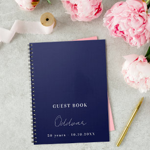 Carnet Guest book birthday navy blue white name simple