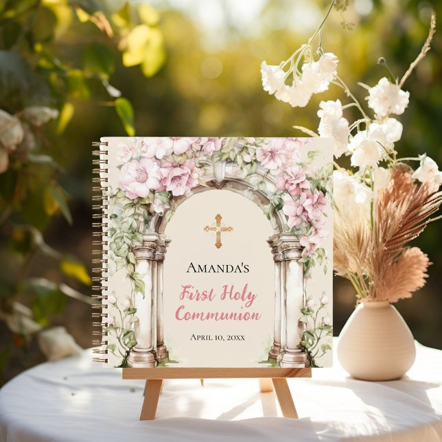 Carnet Guest book First Communion pink florals arch (Créateur téléchargé)