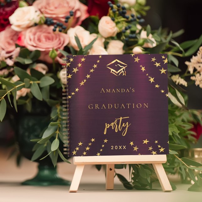 Carnet Guest book graduation burgundy or stars (Créateur téléchargé)