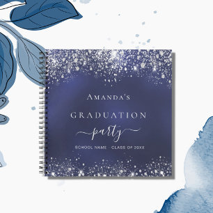 Carnet Guest book graduation navy blue silver glitter