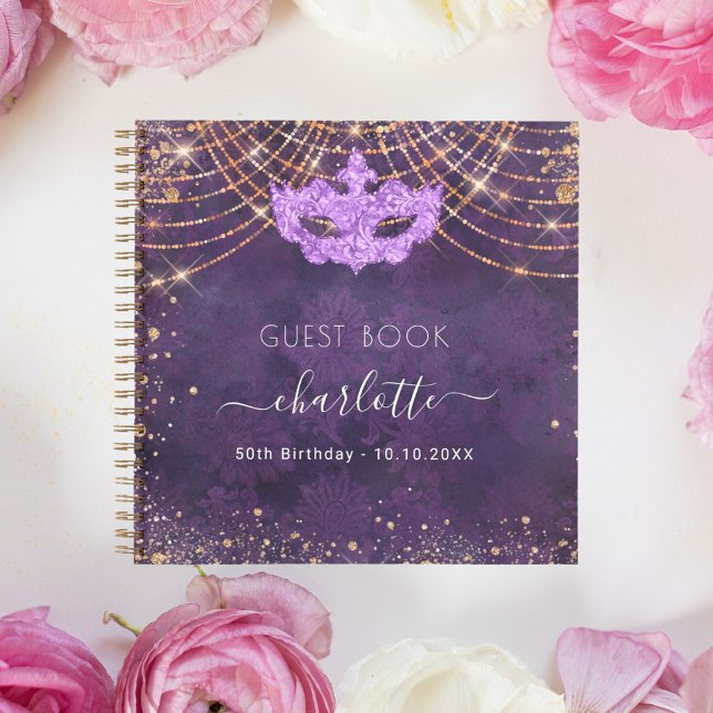 Carnet Guest book masquerade purple rose gold birthday (Créateur téléchargé)