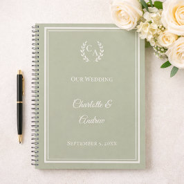 Carnet Guest Book sage green monogrammed wedding