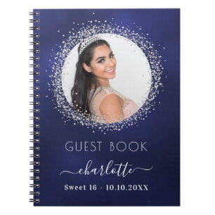 Carnet Guest book Sweet 16 navy blue silver photo