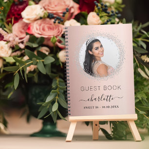Carnet Guest book Sweet 16 rose gold silver photo