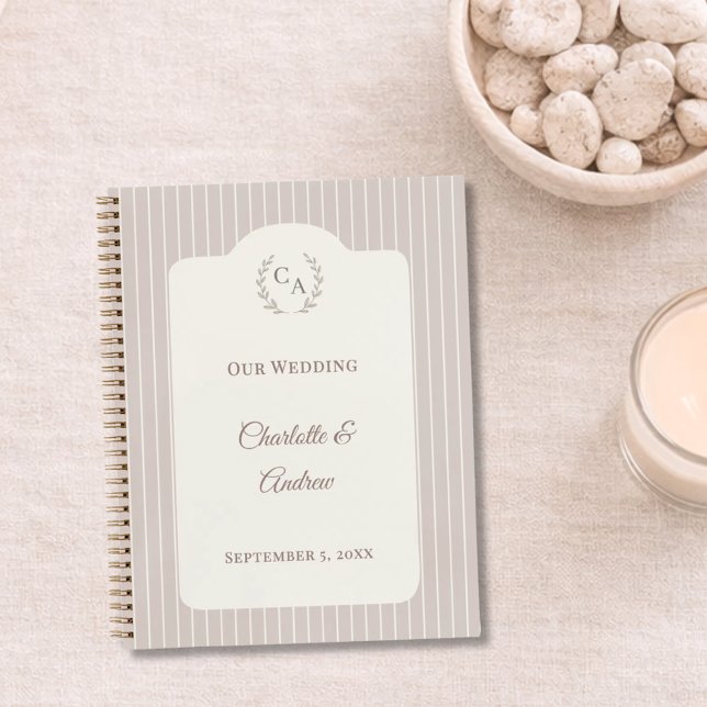 Carnet Guest book wedding Ivory taupe pinstriped modern (Créateur téléchargé)