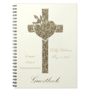 Carnet Guestbook croisé d'or de première sainte communi