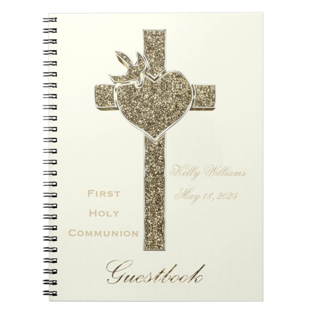 Carnet Guestbook croisé d'or de première sainte communion (Devant)