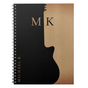 Carnet Guitar Silhouette Bois Brun Clair Monogramme Nom