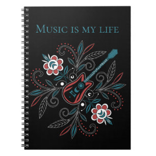 Carnet Guitare Boho Rock’n’Roll avec fleurs
