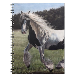 Carnet Gypsy vanner pinto horse running in field