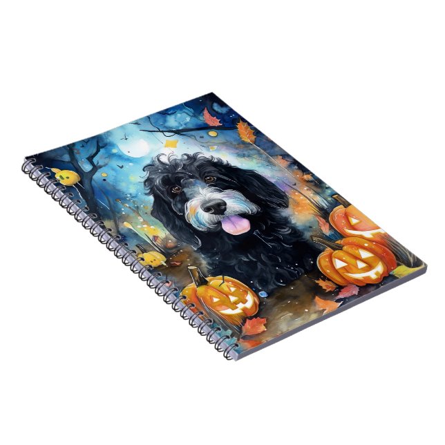Carnet Halloween Bernedoodle Avec La Peur Citrouille (Côté Droit)