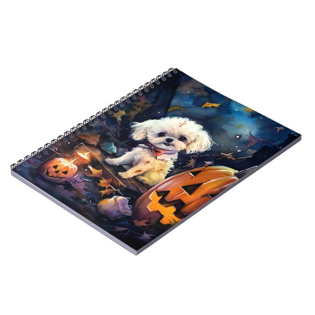 Carnet Halloween Bichon Frise Avec La Peur Citrouille (Côté gauche)
