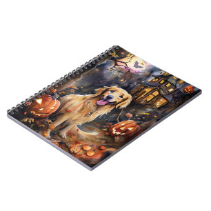 Carnet Halloween Golden Retriever avec la peur Citrouille
