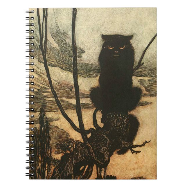 Carnet Halloween noir Chat Vintage Rackham effrayant (Devant)