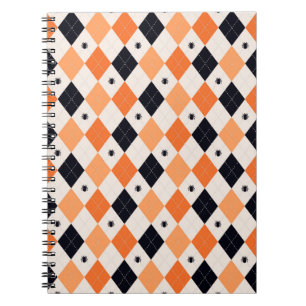 Carnet Halloween Orange & Black Spider Argyle Pattern