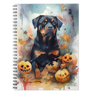 Carnet Halloween Rottweiler avec la peur Citrouille