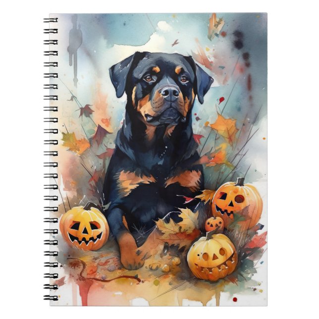 Carnet Halloween Rottweiler avec la peur Citrouille (Devant)