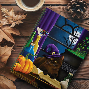 Carnet Halloween sorcière chat violet magie