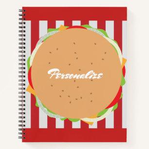 Carnet Hamburger cheeseburger mignon café rayé rouge blan