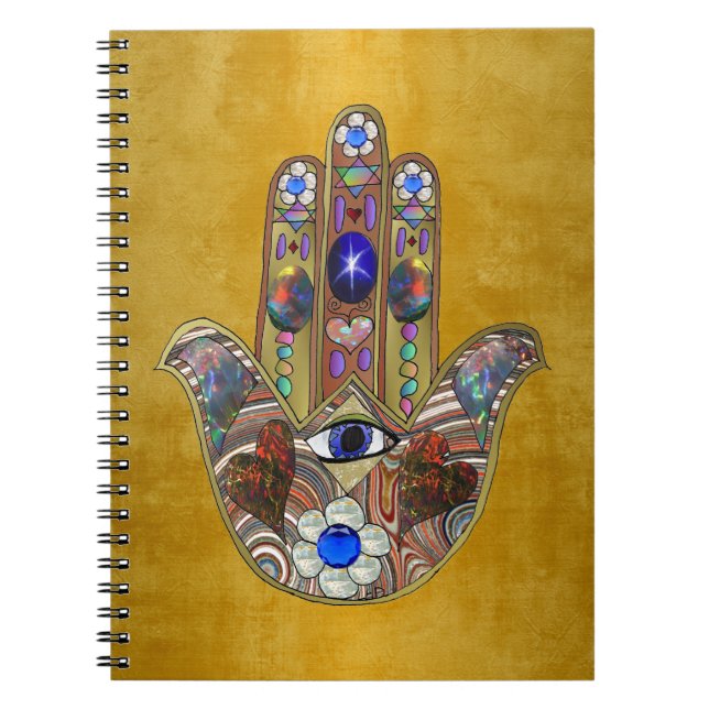 Carnet Hamsa Coeurs Fleurs Opal Art sur Or (Devant)