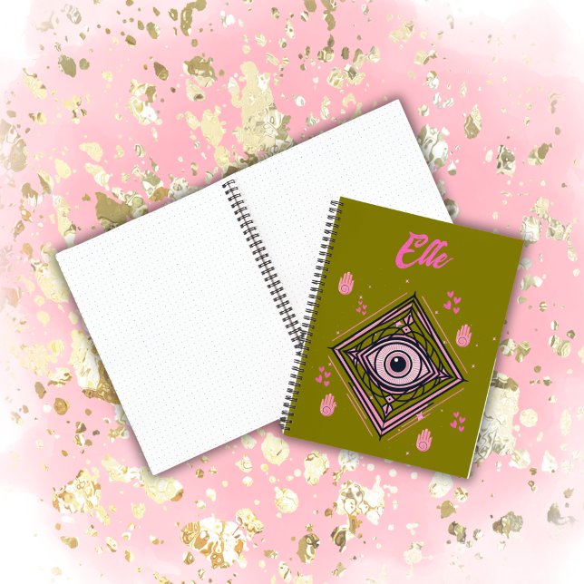 Carnet Hamsa Main avec le mal oeil et les coeurs rose sur (Créateur téléchargé)