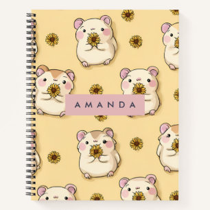Carnet Hamster Cute Personnalisé & Motif Fleur Jaune
