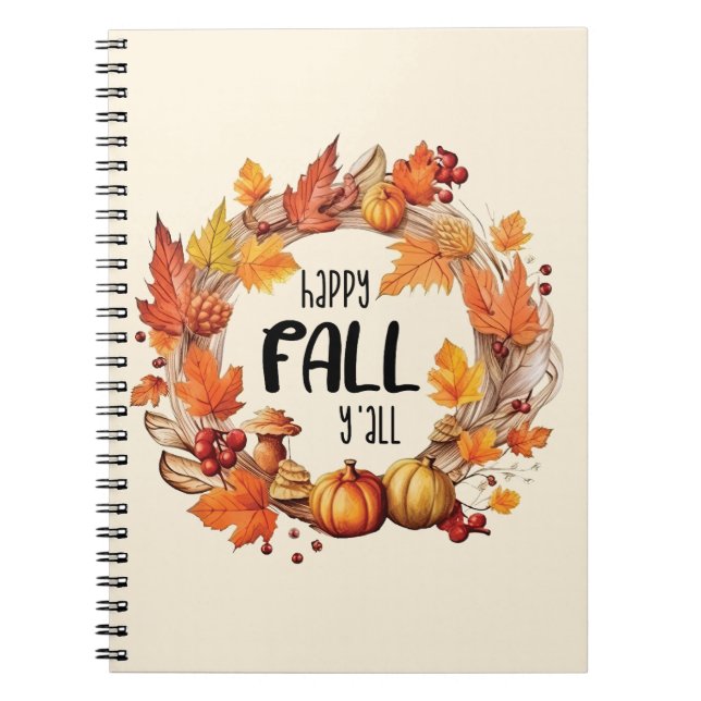 Carnet Happy Fall Y'all - Citrouille & Autumn Leaves Wrea (Devant)
