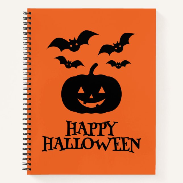 Carnet Happy Halloween Citrouille Bat Minimal (Devant)