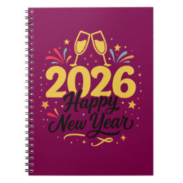 Carnet Happy New Year 2026 Notebook | Festive Gold Design