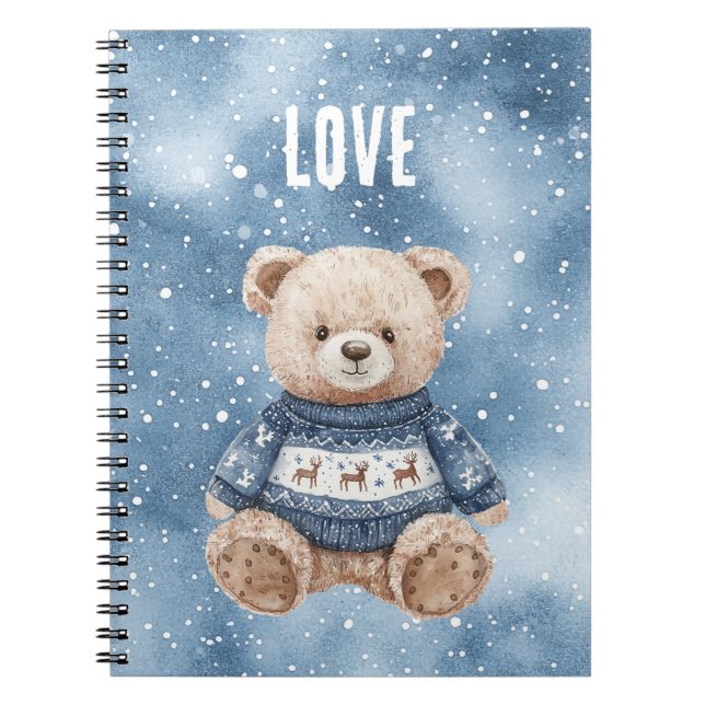 Carnet Happy Teddy Bear Blue Sweater Love (Devant)