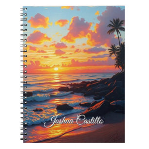 Carnet Hawaii Coucher de soleil Calligraphie Simple Nom P