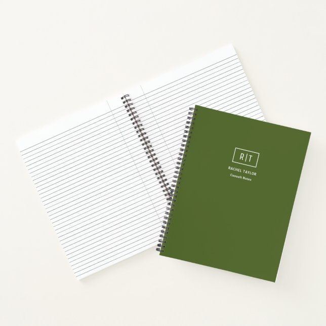 Carnet Hebdomadaire mensuel moderne vert olive foncé Mono (Intérieur)