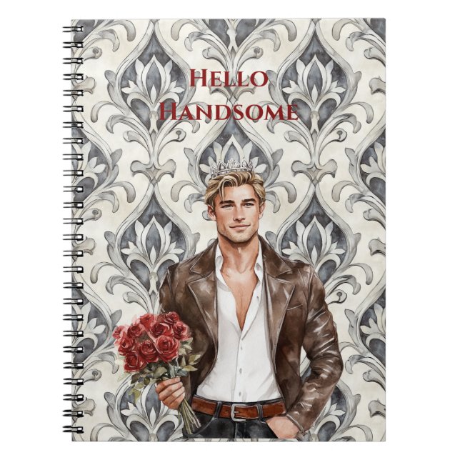 Carnet Hello Handsome Blond Man Royal Romantic Red Roses (Devant)